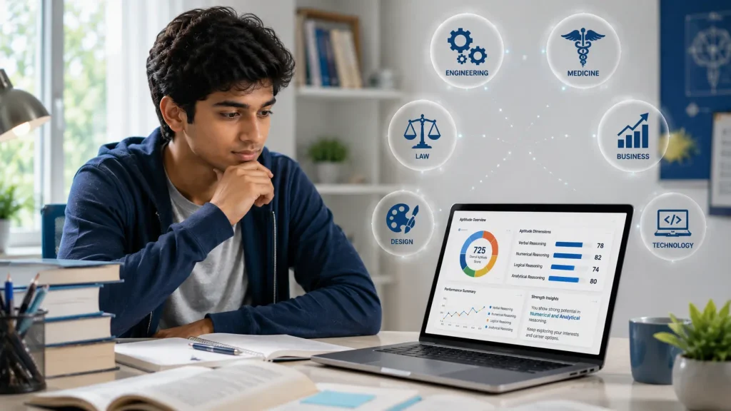 Student exploring career aptitude test options before choosing a career