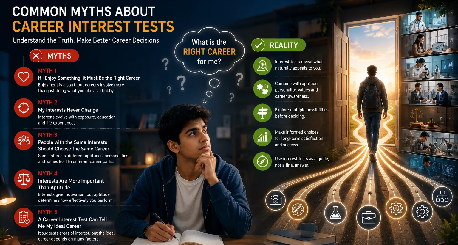Student learning common myths about career interest tests and career choices