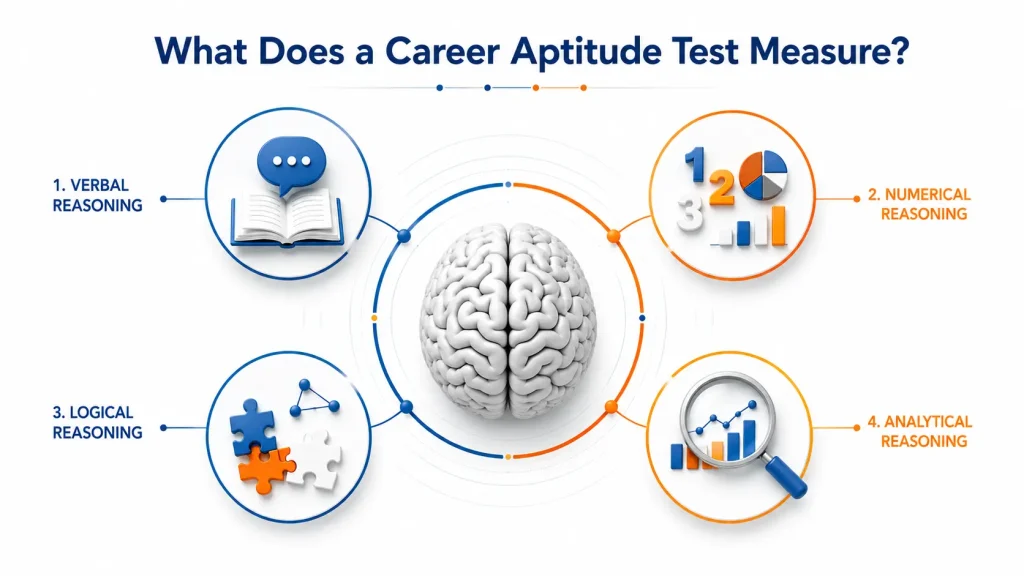 Four aptitude dimensions including verbal, numerical, logical and analytical reasoning
