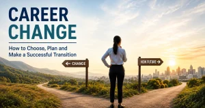 Career change decision at a crossroads with paths toward a new future