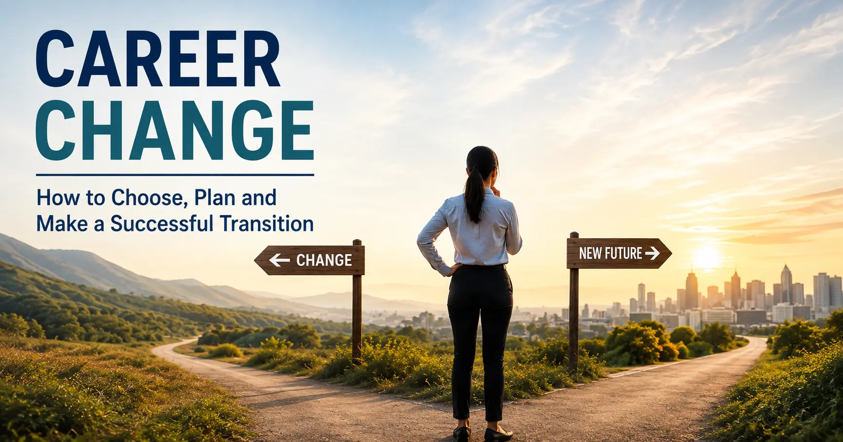 Career change decision at a crossroads with paths toward a new future