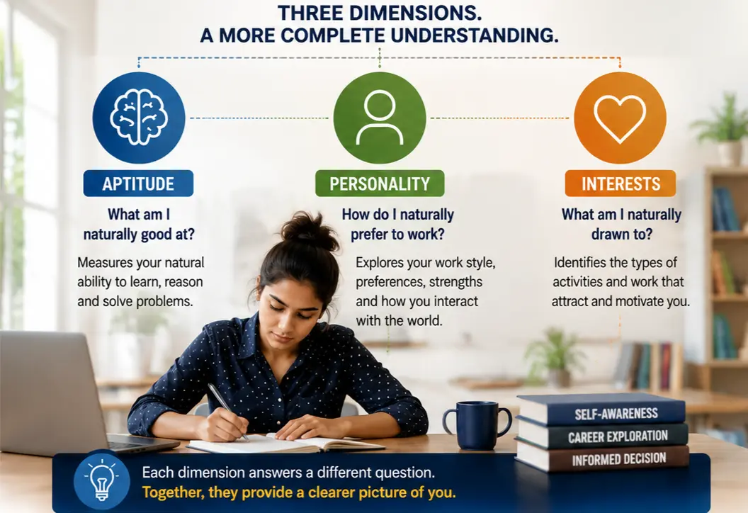 Three dimensions of career assessment: aptitude, personality and interests for better career decisions